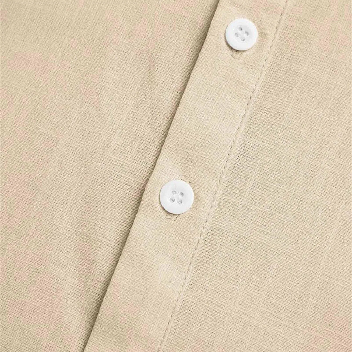 Мужская льняная рубашка-поло с коротким рукавом Solid Button Tee, Khaki — фото 3
