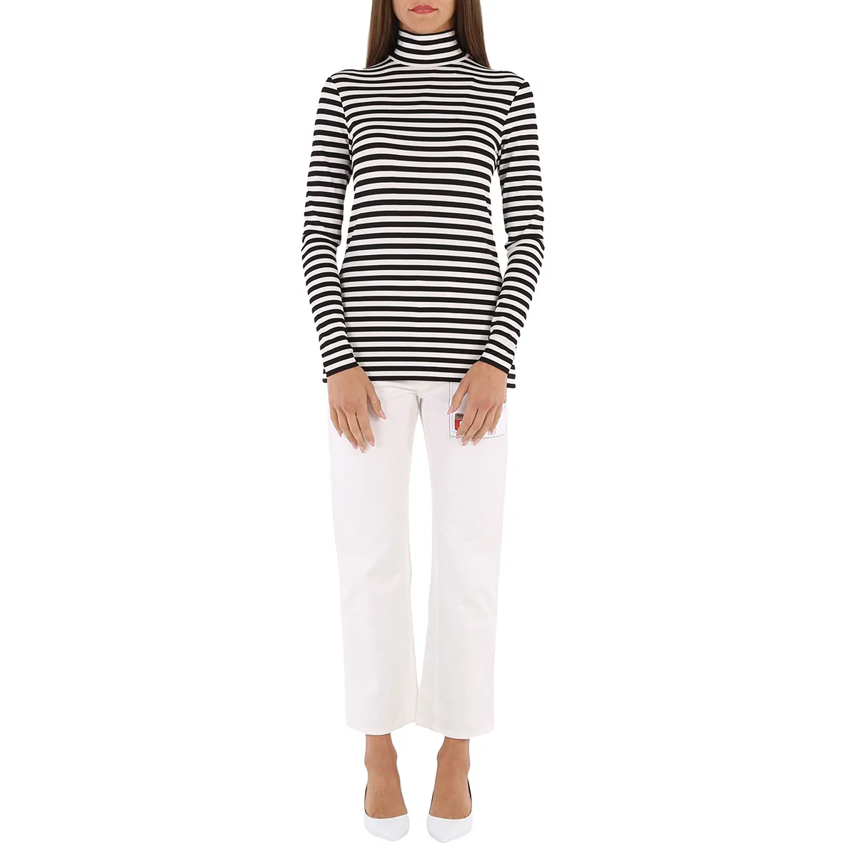 Топ с принтом в полоску Ladies Black Striped Stretch Jersey Turtleneck Top Burberry, Black — фото 4