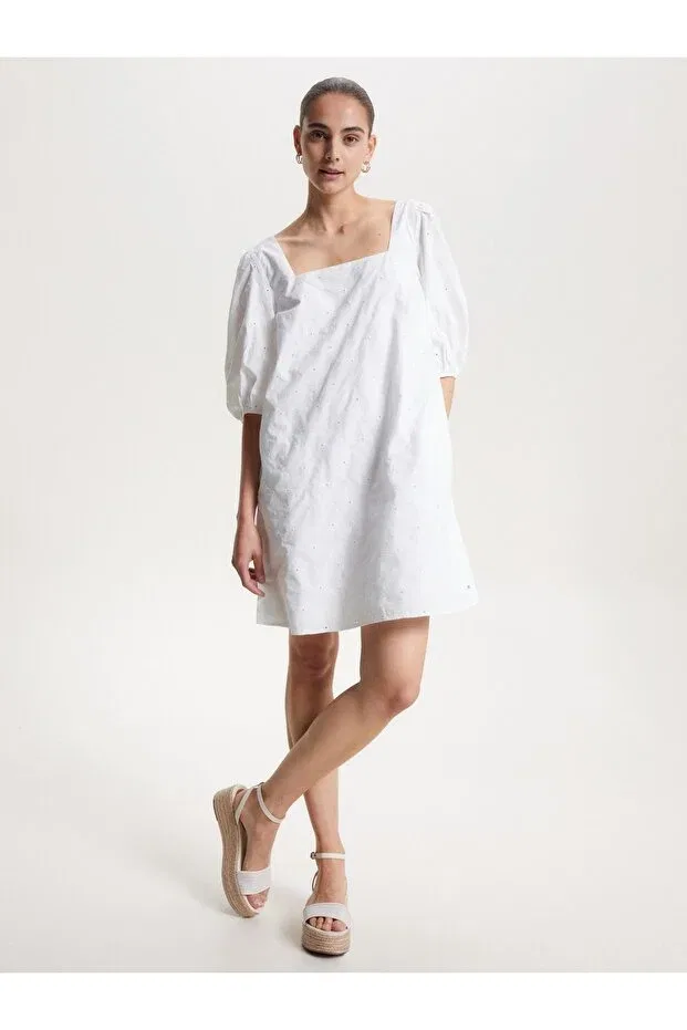 Женское платье-трапеция с коротким рукавом Tommy Hilfiger, Ycf Th Optic White — фото 2