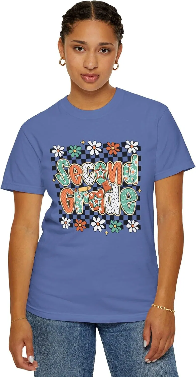 Футболка ретро Second Grade Teacher Comfort Colors 1717, Mystic Blue — фото 4