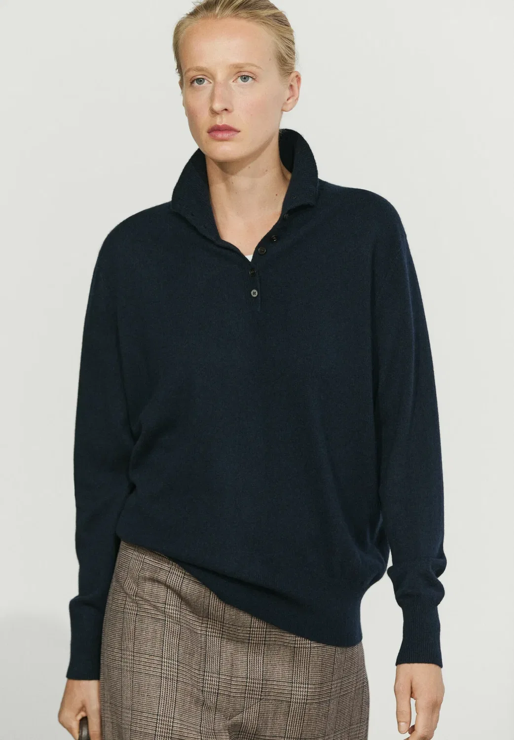 Вязаный свитер с высоким воротником и пуговицами Massimo Dutti, Mottled Dark Blue