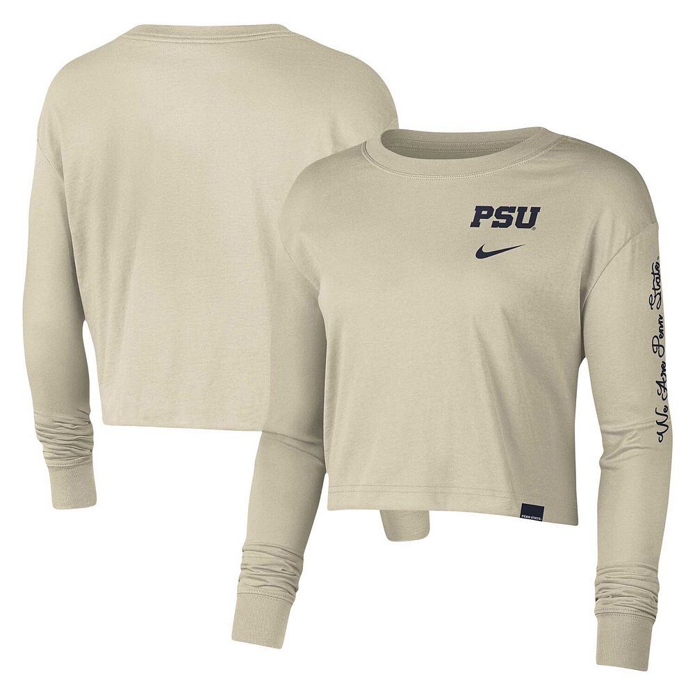 

Женский кремовый укороченный топ с длинными рукавами Nike Penn State Nittany Lions Varsity Letter, цвет Pst Beige