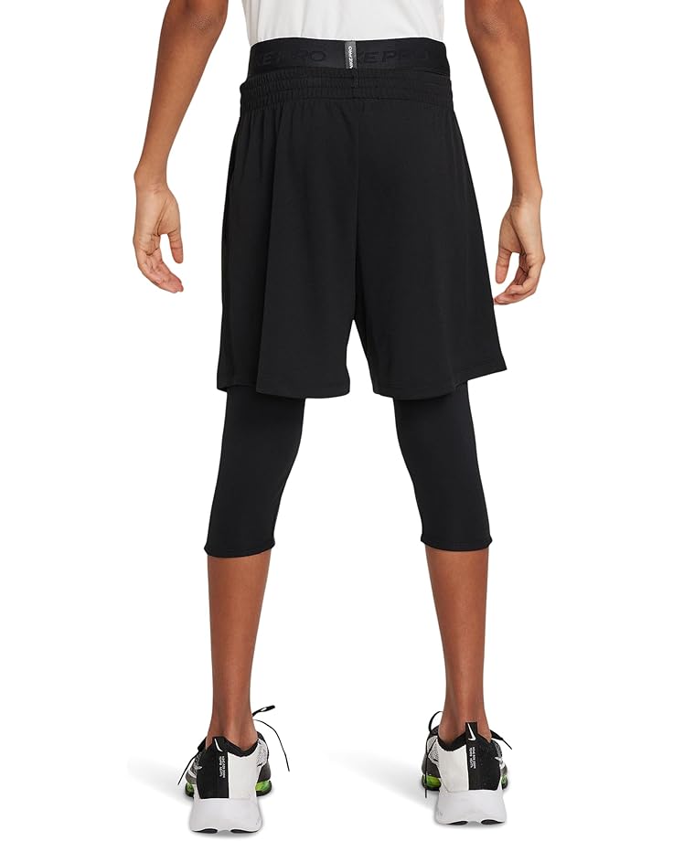 Брюки Nike Kids Dri-FIT 3/4 Length Tights, цвет Black/Black/White — фото 2