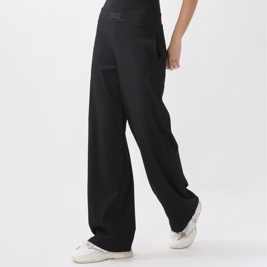 

EVERLAST Брюки палаццо широкого кроя из эластичного черного хлопка с эластаном в рубчик