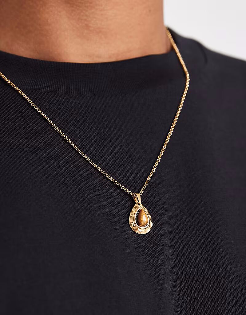 

Ожерелье Lost Sous с подвеской в виде капли тигрового глаза, покрытое 18-каратным золотом Lost Souls