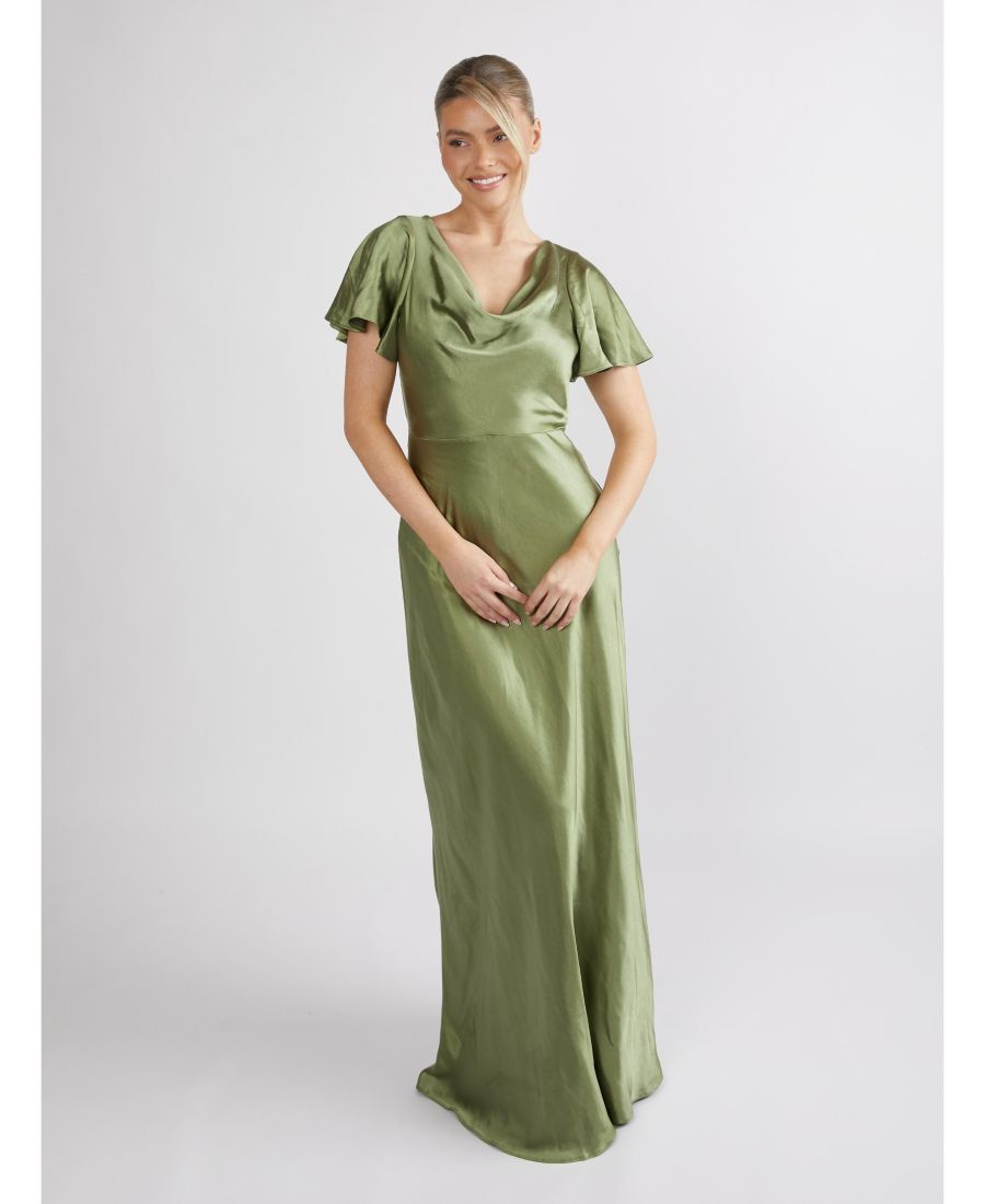 

Женское атласное платье подружки невесты с рукавами-крылышками Six Stories, Moss green