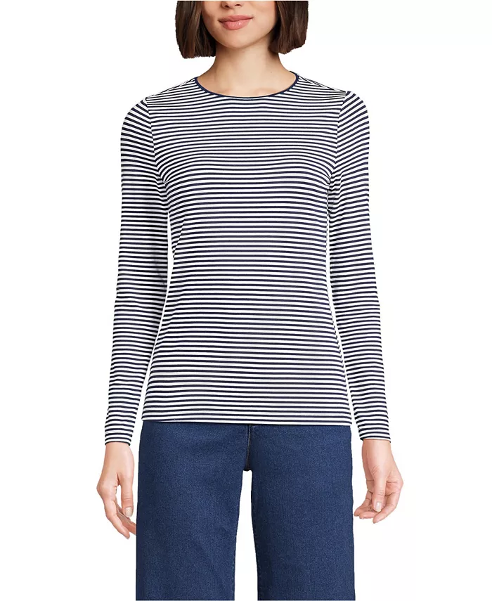 

Женская легкая футболка из джерси с длинным рукавом и круглым вырезом Lands' End, синий