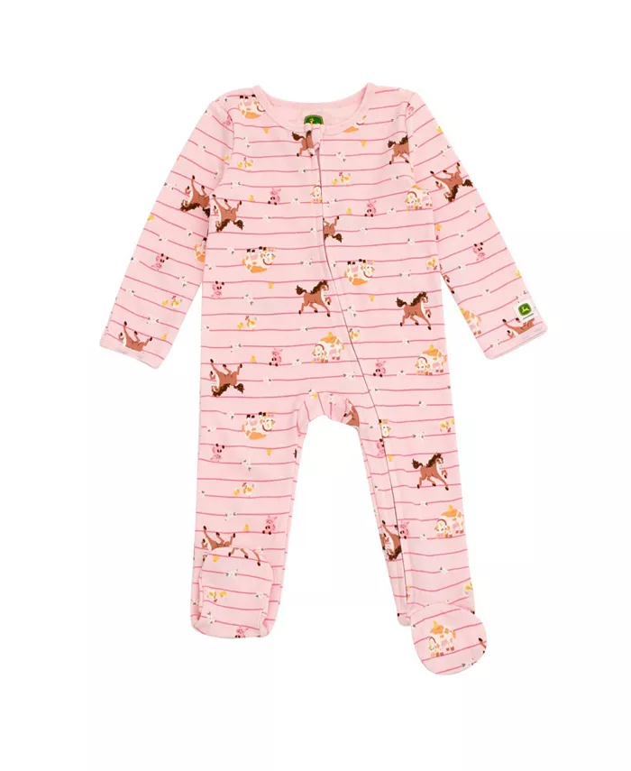 

Детский комбинезон для сна с молнией и рельефным узором Baby Girls Animals John Deere, розовый
