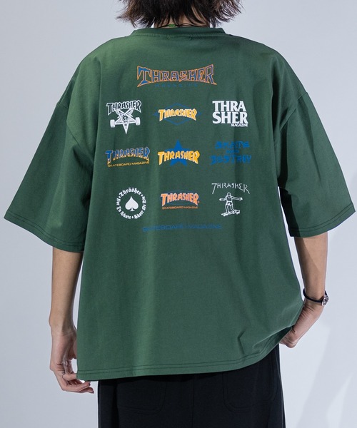 

Футболка с логотипом, разнообразный узор, крупный силуэт THRASHER, разноцветная