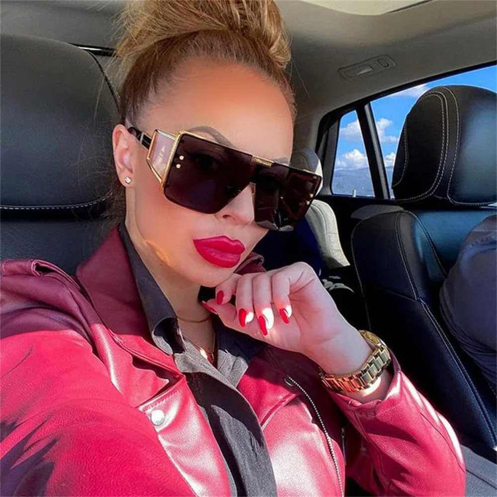 

Солнцезащитные очки One Piece Oversize Shield для женщин, градиентные, с широкими дужками, защита от УФ-излучения UV400, мужские, в стиле панк, черные LANGSER, 5