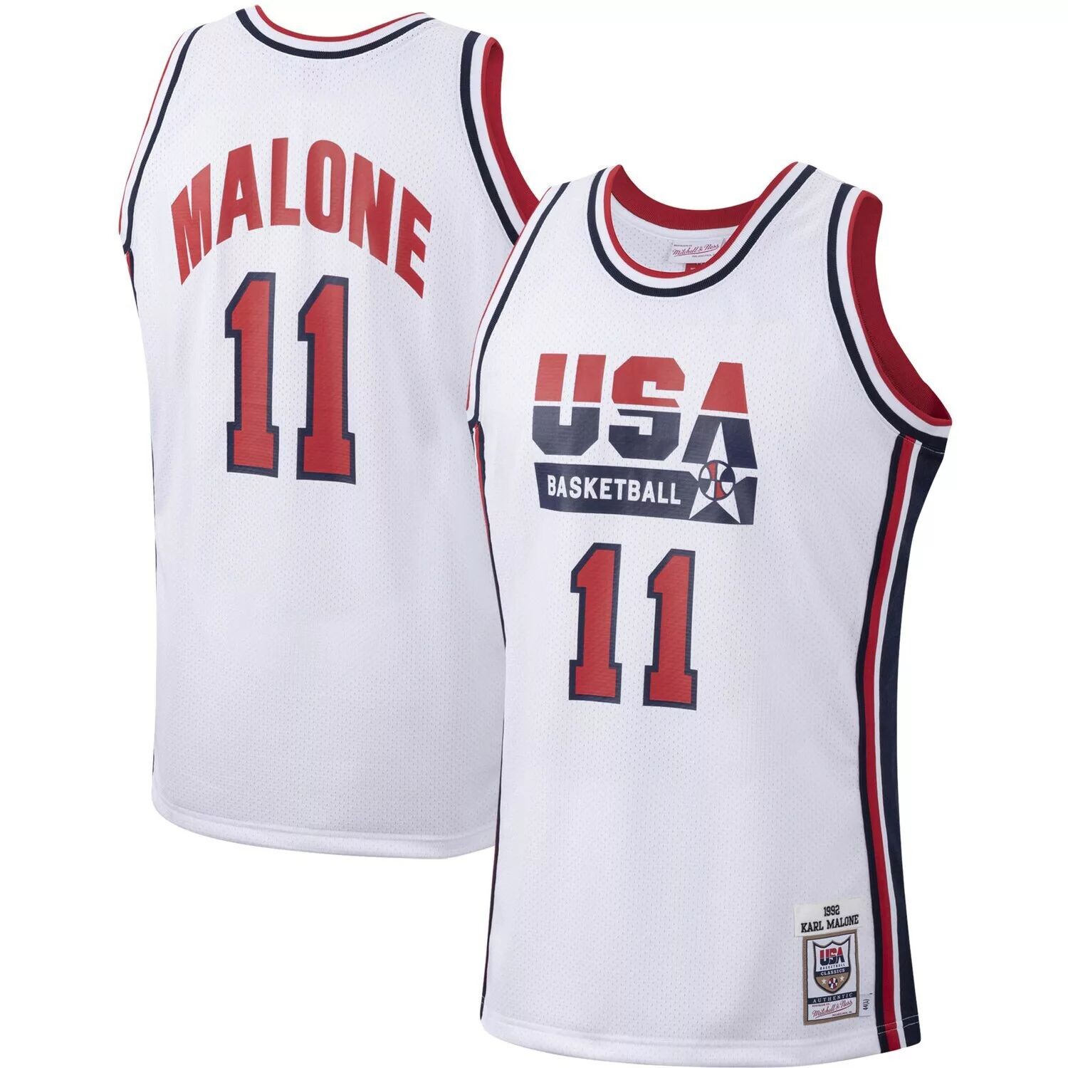 

Мужская белая баскетбольная майка Mitchell & Ness Karl Malone США 1992 года выпуска, Белый, Мужская белая баскетбольная майка Mitchell & Ness Karl Malone США 1992 года выпуска