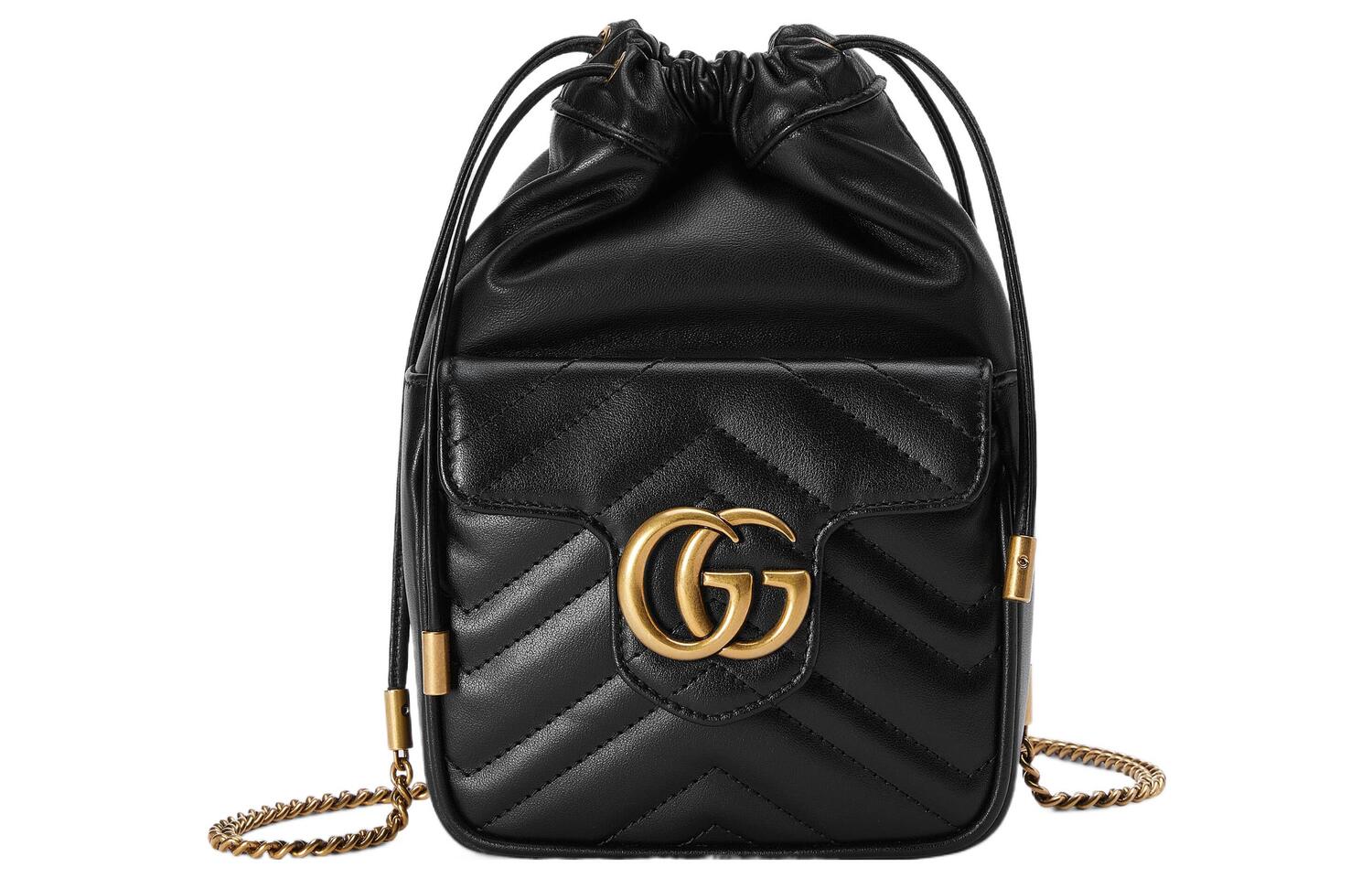 

GUCCI Кожаная сумка-ведро Мармонт Мини женская черная
