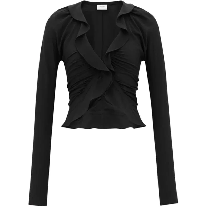 Женская блуза с воланами, с длинным рукавом SAINT LAURENT, Black