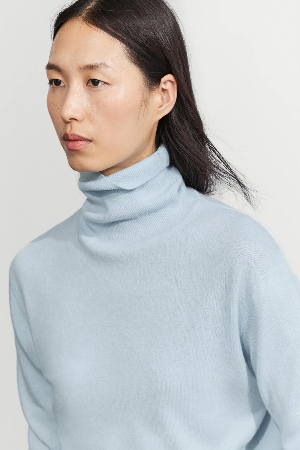 Свитер-водолазка Massimo Dutti Wool Blend Knit, небесно-голубой — фото 3