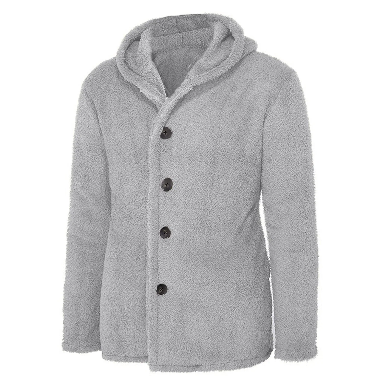 Мужская куртка из флиса с капюшоном, однотонная, с длинным рукавом, Grigio — фото 2