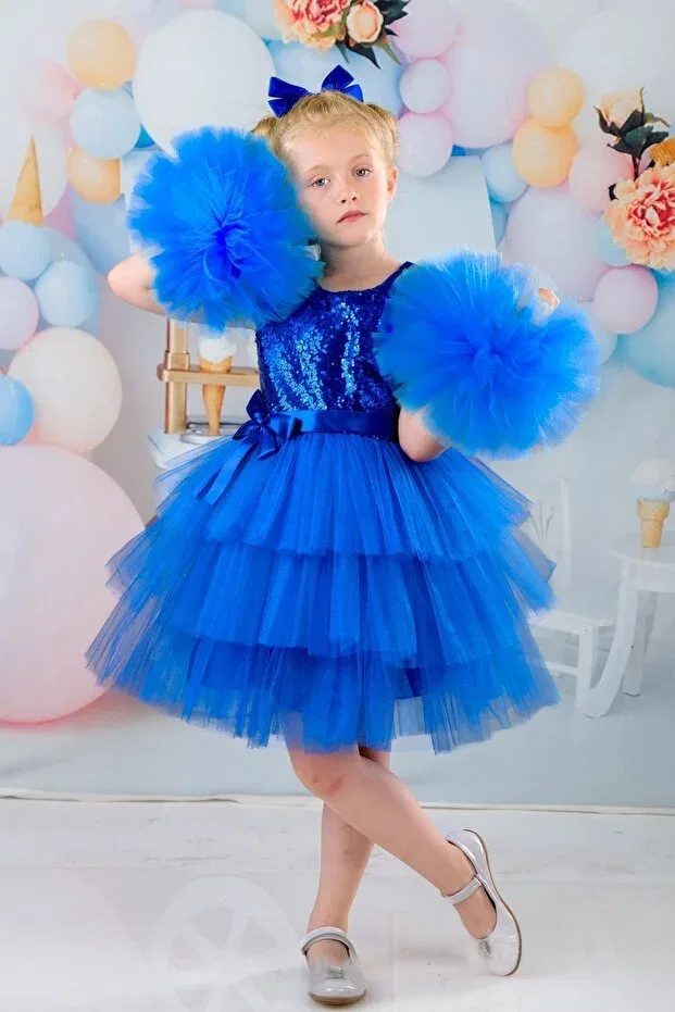 Детское платье для девочек с длинным рукавом Delfini Kids, Sax Blue