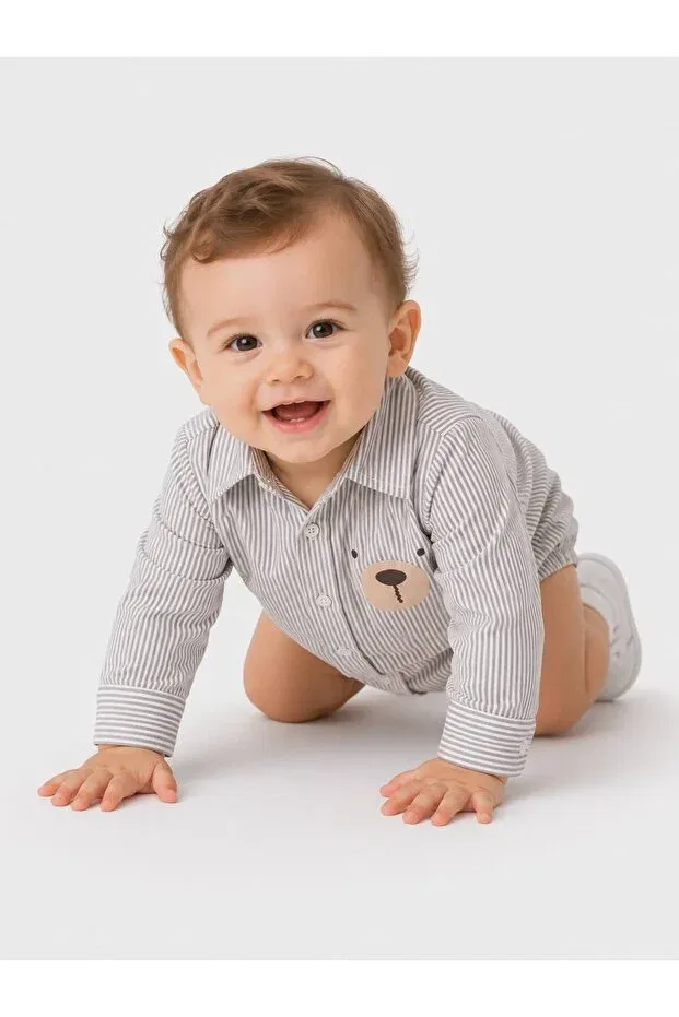 Детская рубашка для мальчиков с длинным рукавом IsyiS baby boy striped snap button shirt Outlet, Gray