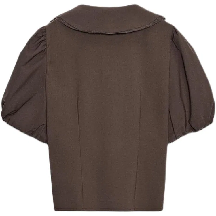 Женская рубашка с V-образным вырезом Brown ZARA, Brown — фото 3