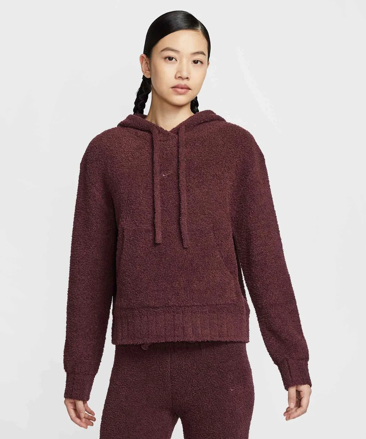 Женский свободный худи из букле с длинным рукавомNike Sportswear Phoenix Cozy Boucle, Burgundy Crush