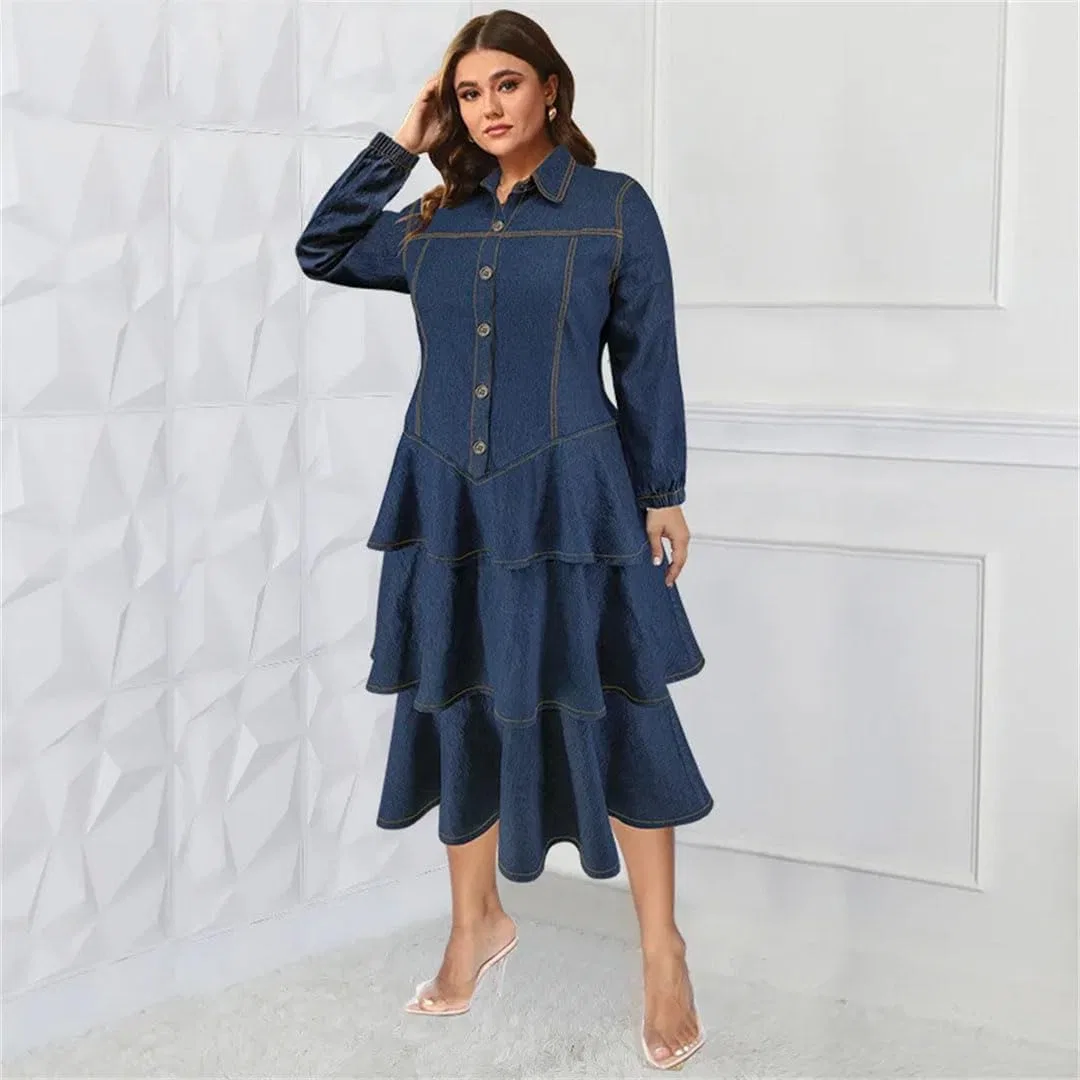 Женское джинсовое платье с пуговицами Long Sleeve Denim Dress, Blue — фото 3
