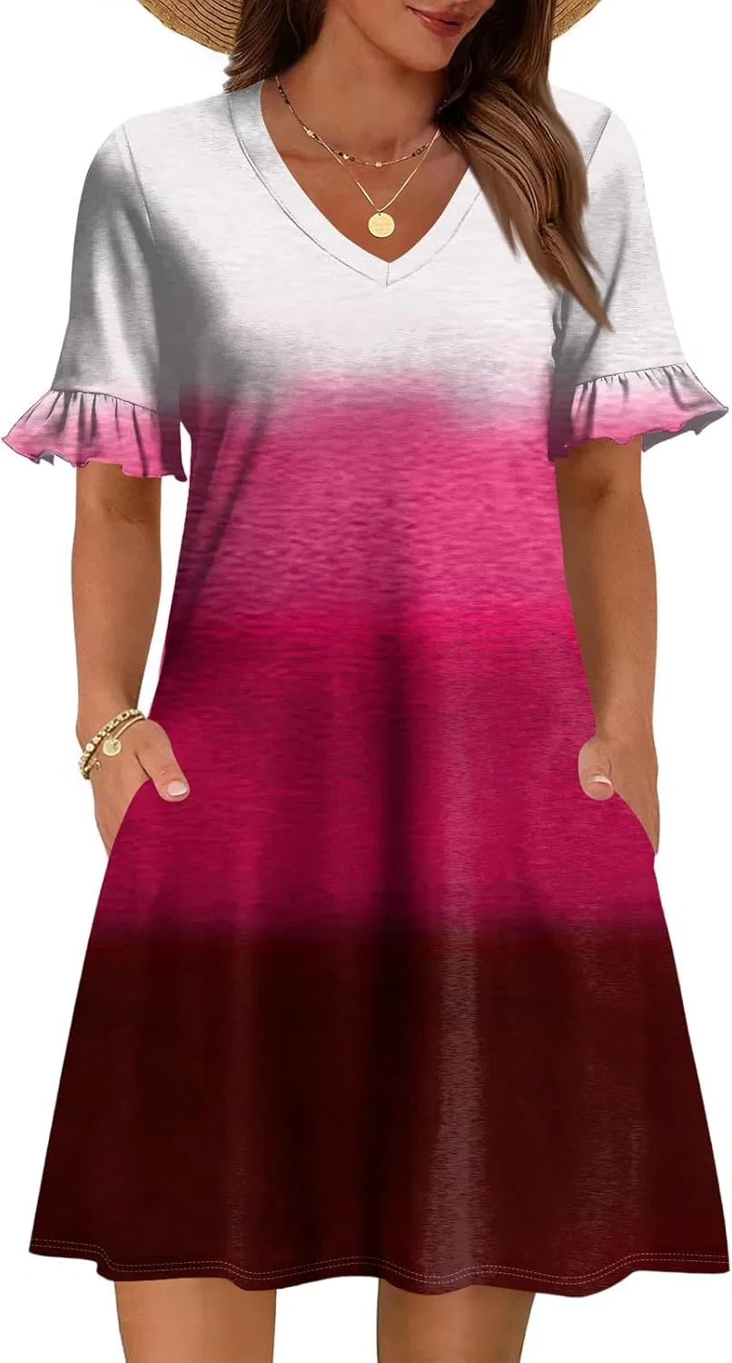 Женское летнее платье А-силуэта с рюшами, 3-hot Pink