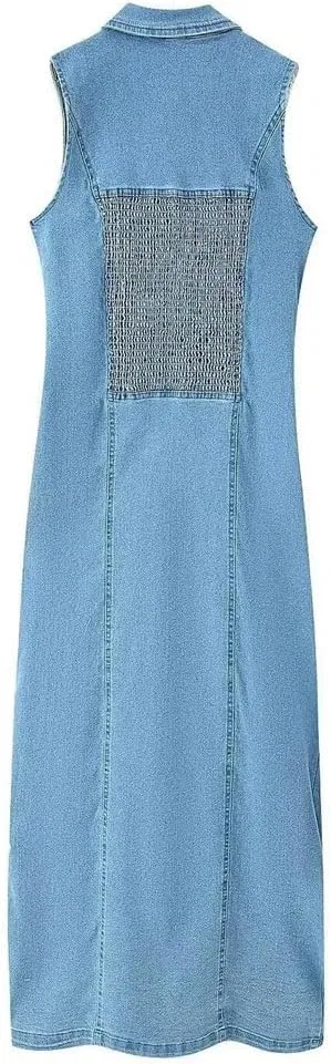Женское летнее джинсовое платье макси Slim Fit, Blue — фото 3