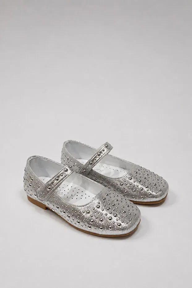 Детские балетки для девочек с принтом Studded Girl's Ballet Flats Mini Angel, Silver