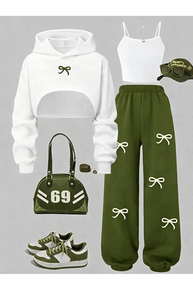 Детский для девочек комплект из толстовки и брюк с принтом Sportswear Machetta, Green