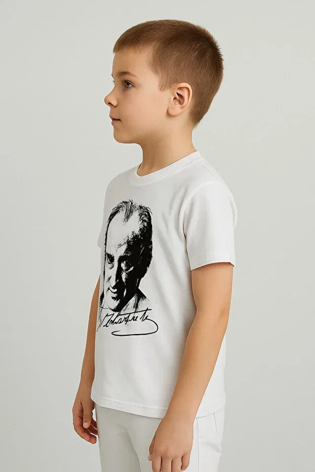 Детская футболка с принтом Ataturk printed children's t-shirt girls boys unisex Babixkids, White — фото 2