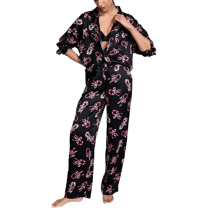 Женский комплект пижам с принтом Victoria's Secret, Black Sole Bowknot Print