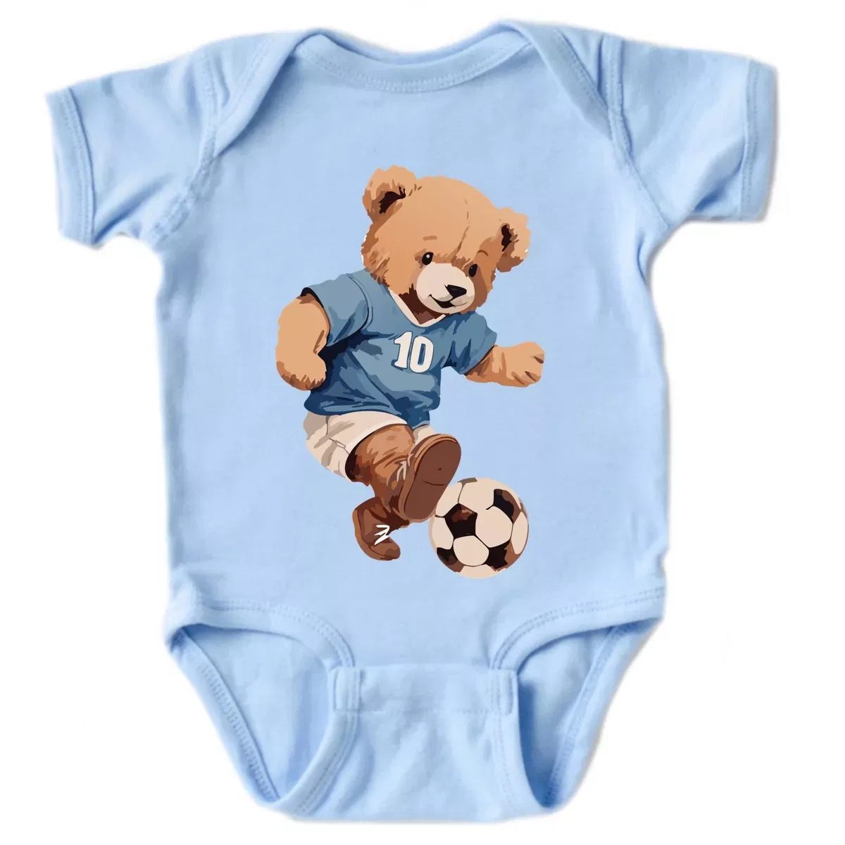 Детский боди с коротким рукавом с принтом Watercolor Soccer Bear The Juniper Shop, Light Blue
