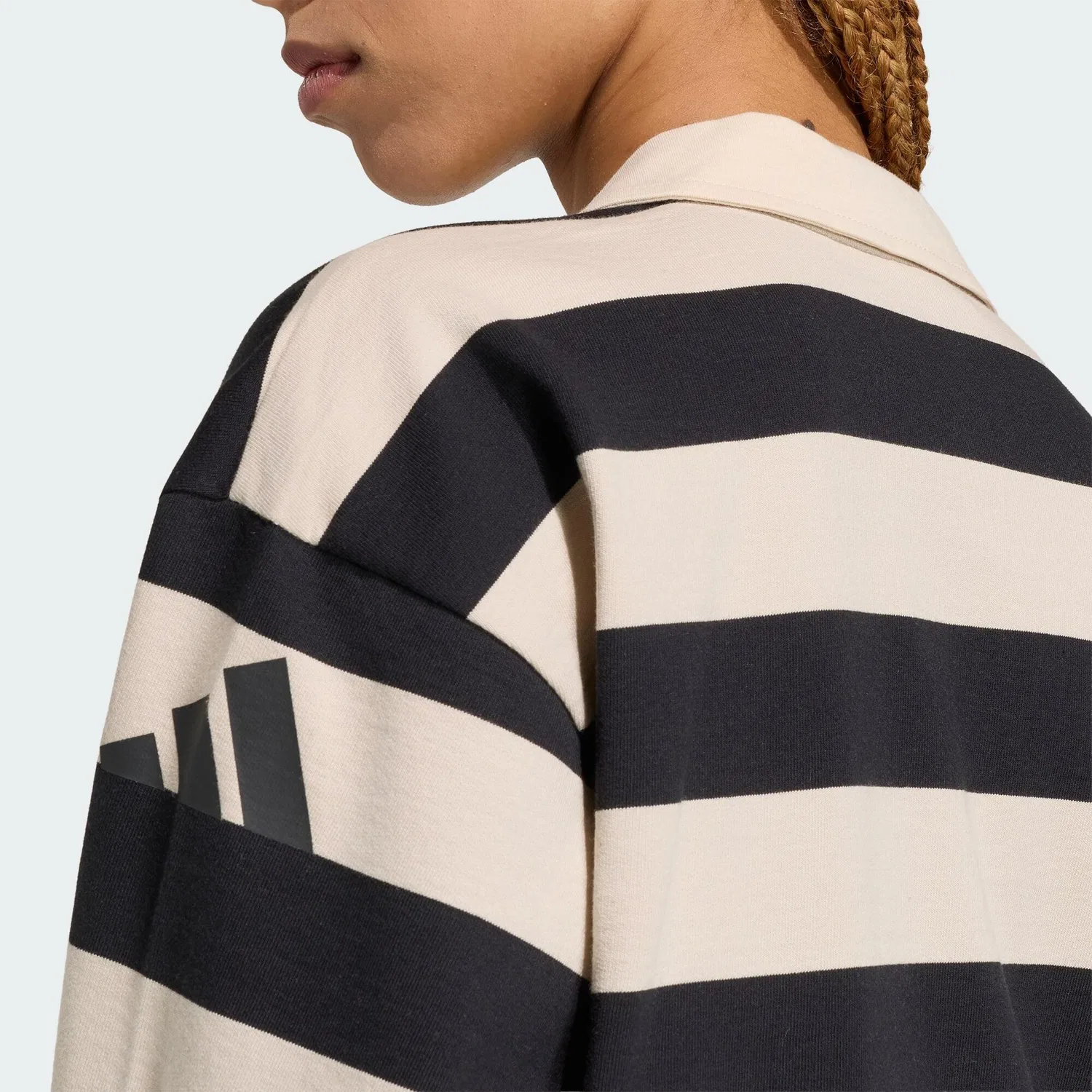 Мужское поло с длинным рукавом Essentials Contemporary French Terry Adidas, Schwarz / Cremefarben — фото 4