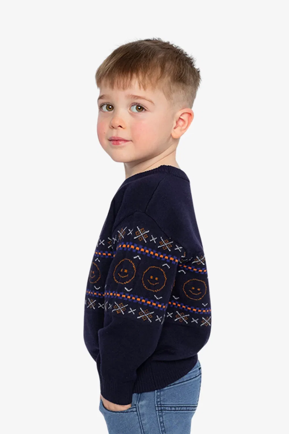 Детский свитер с жаккардовым узором Deux par Deux, Dark Blue — фото 4