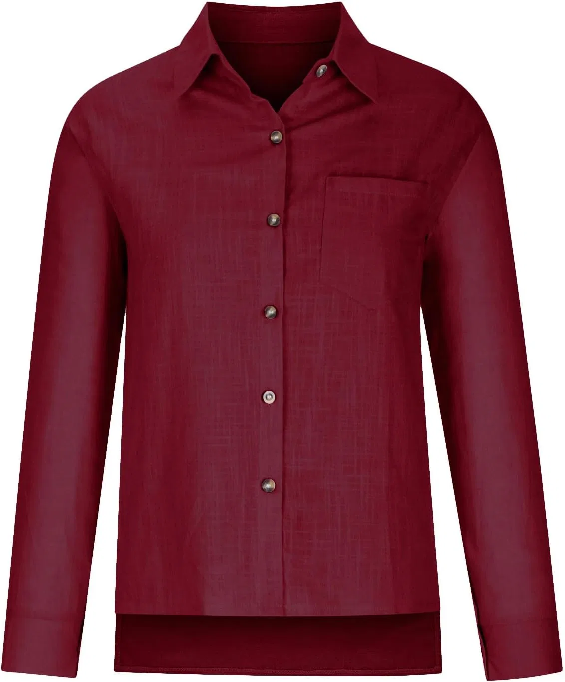 Женская льняная блуза с V-вырезом Long Sleeve Womens Linen Tops 3/4, Wine — фото 4