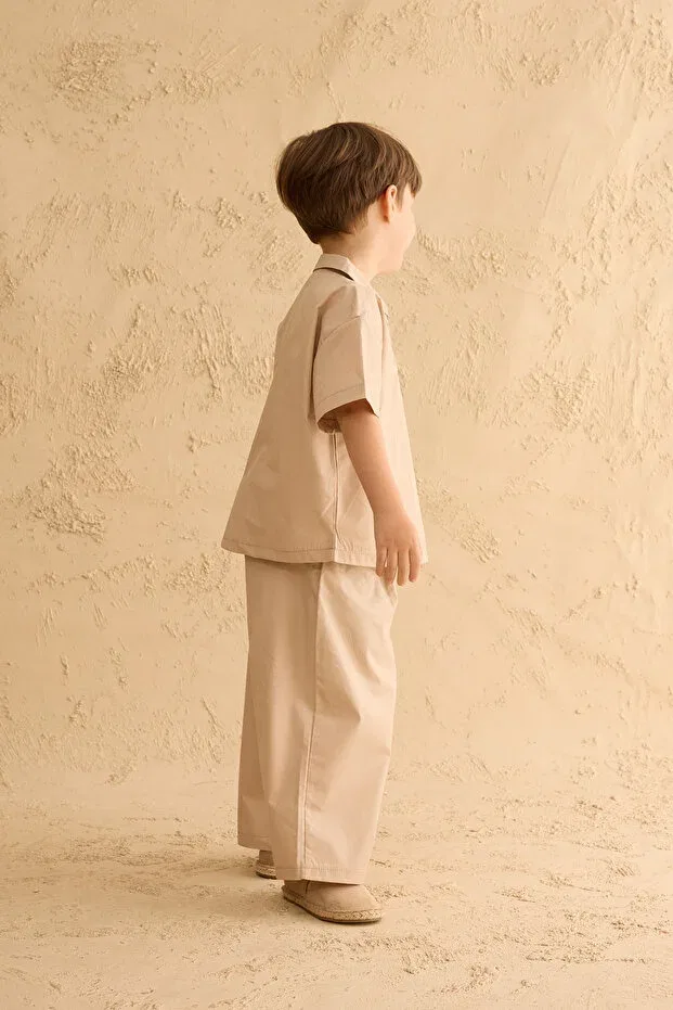 Детская рубашка для мальчиков с коротким рукавом Fahhar Kids, Light Beige — фото 3