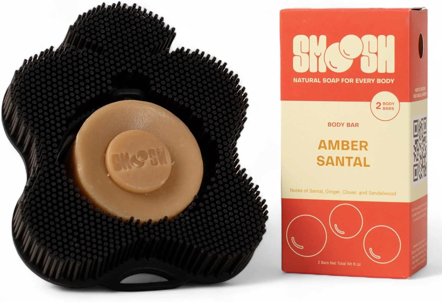 Щетка для тела Smoosh, 2 мыла Amber Santal, Черный