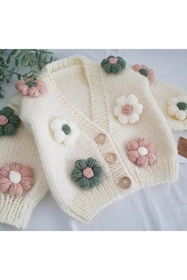 Детский кардиган с длинным рукавом Daisy detailed children's cardigan Generic Brands, Cream — фото 2