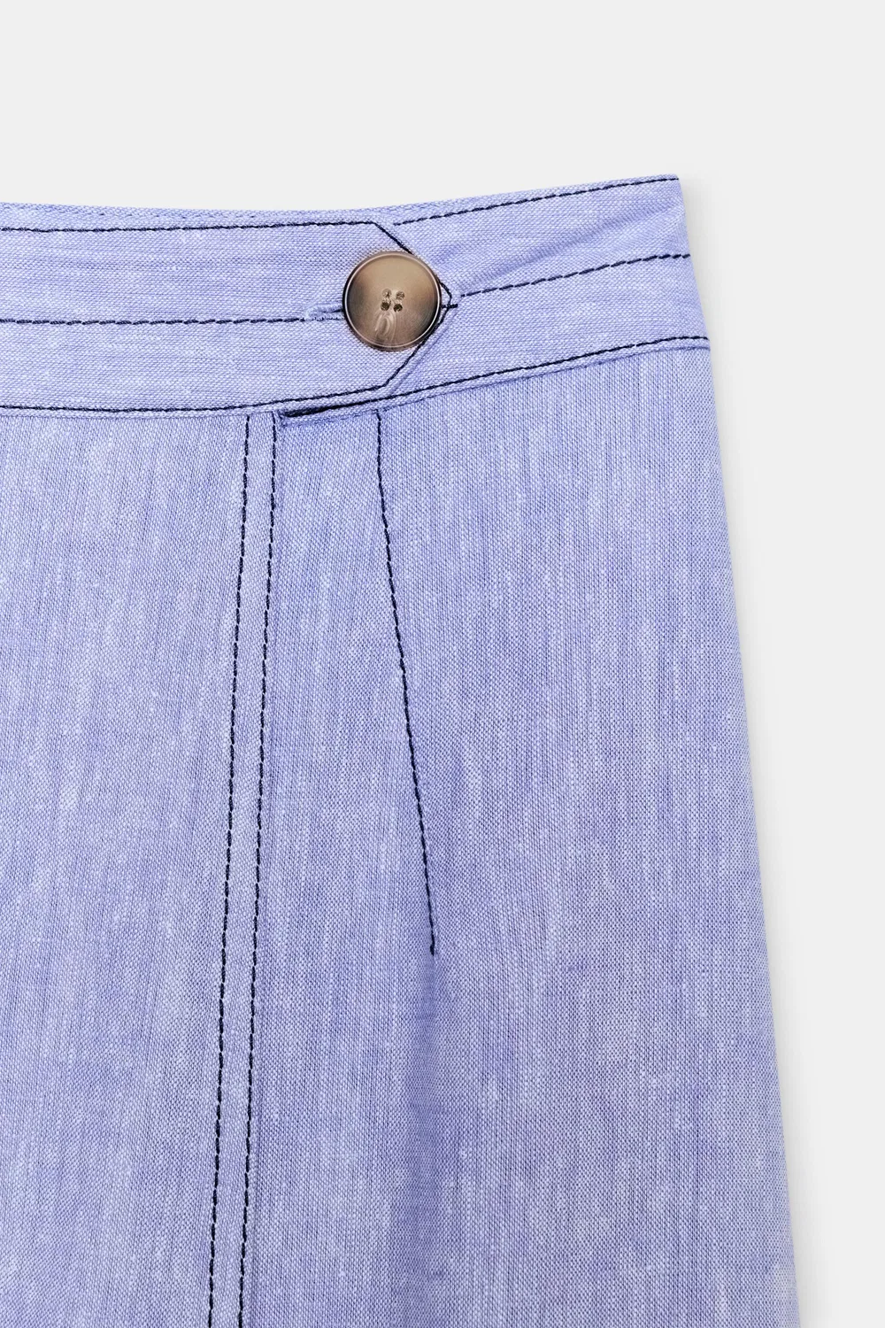 Льняная юбка с запахом и отстрочкой ZARA, Light blue — фото 4