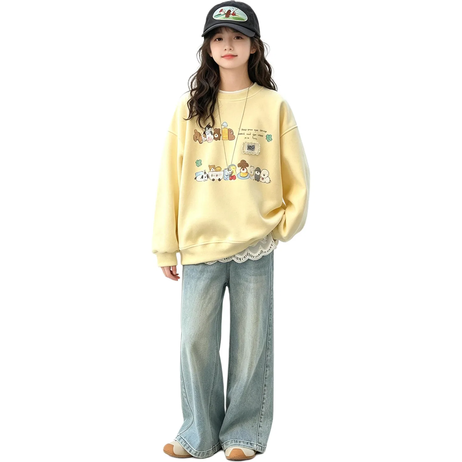 Детский спортивный комплект с толстовкой и джинсами MADALLO, Yellow Sweatshirt+Jeans
