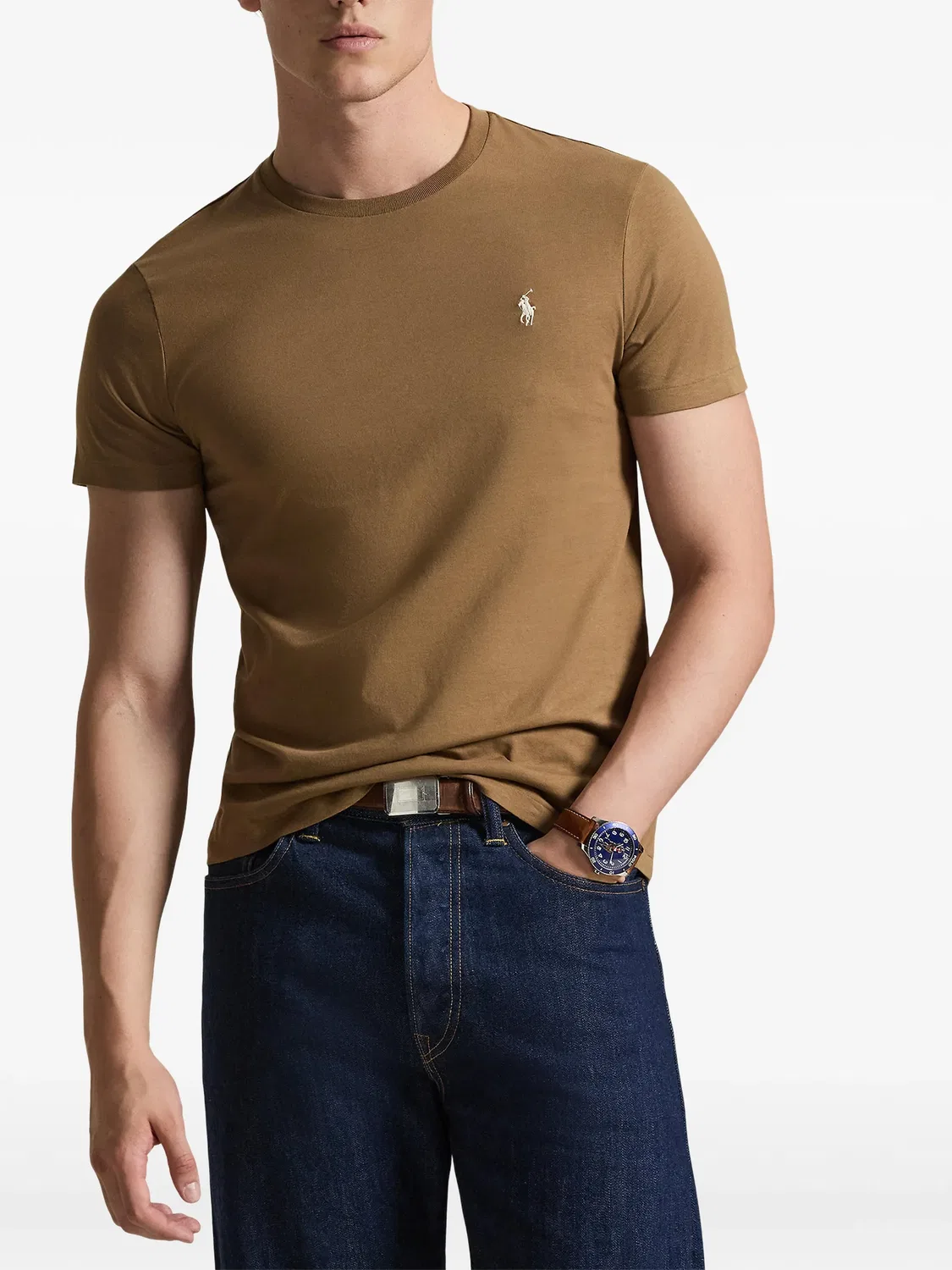 Футболка зауженного кроя коричневая Polo Ralph Lauren, коричневый — фото 2