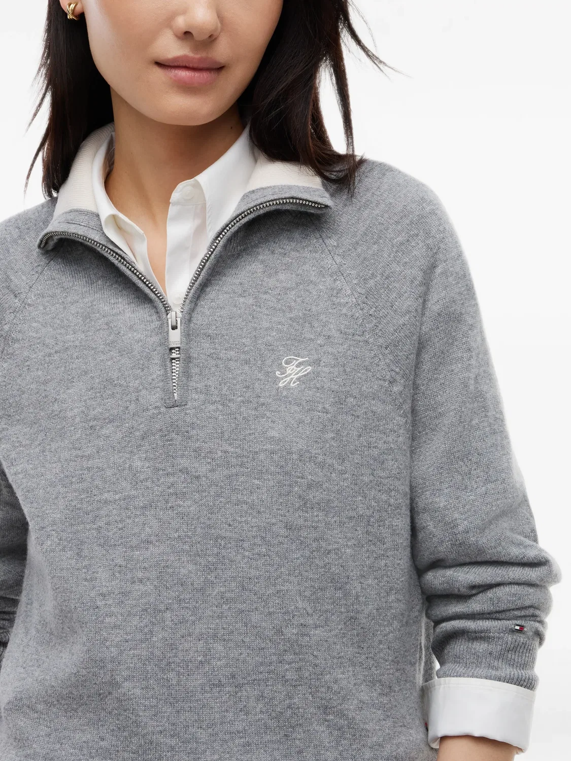 Tommy Hilfiger Свитер реглан с молнией из шерсти и кашемира серый — фото 2