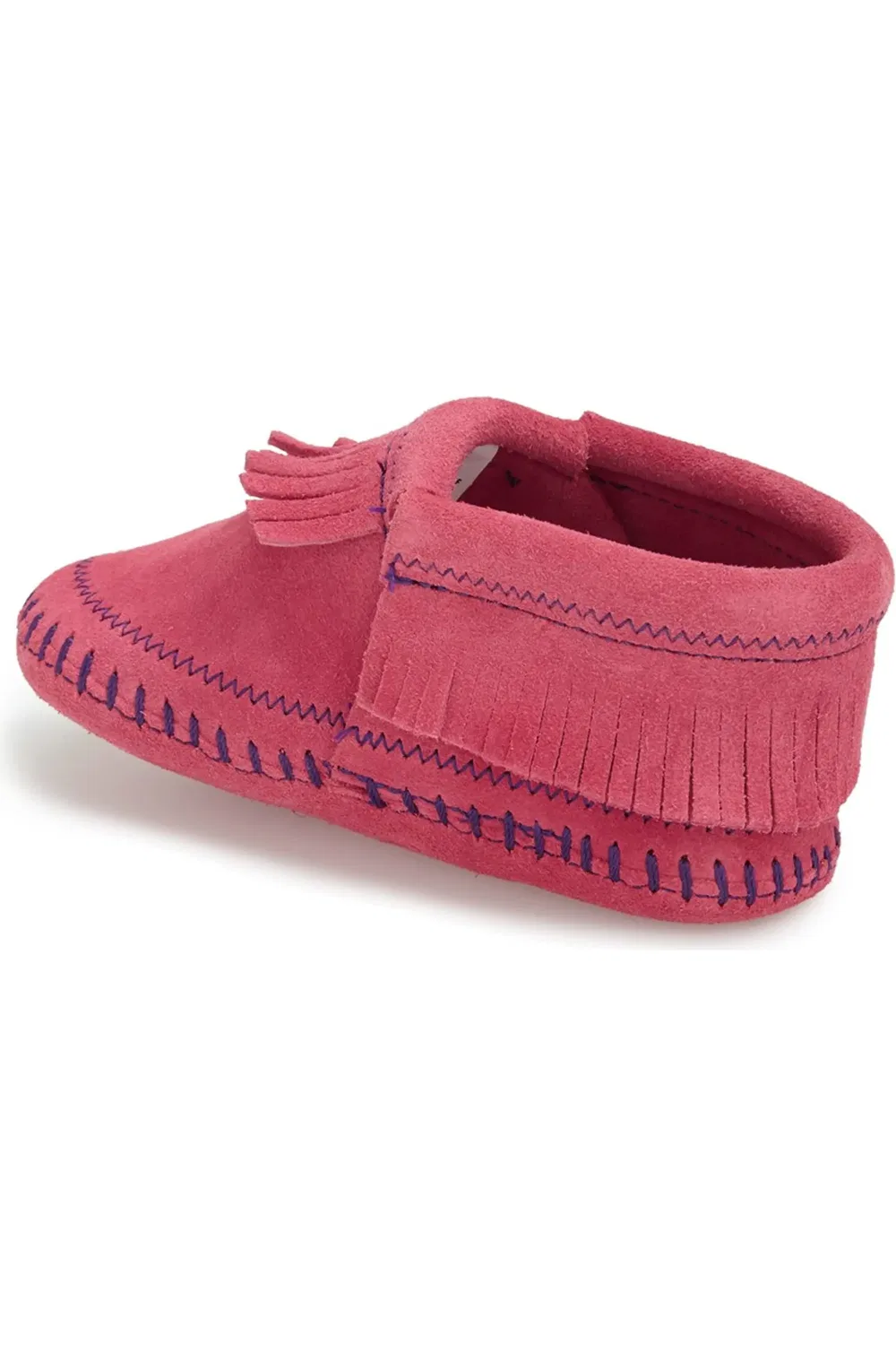 Мокасины детские с бахромой из замши Riley Minnetonka, ярко-розовый — фото 2