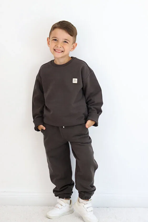 Детский комплект спортивного костюма с принтом Basics Miababy, Brown — фото 4