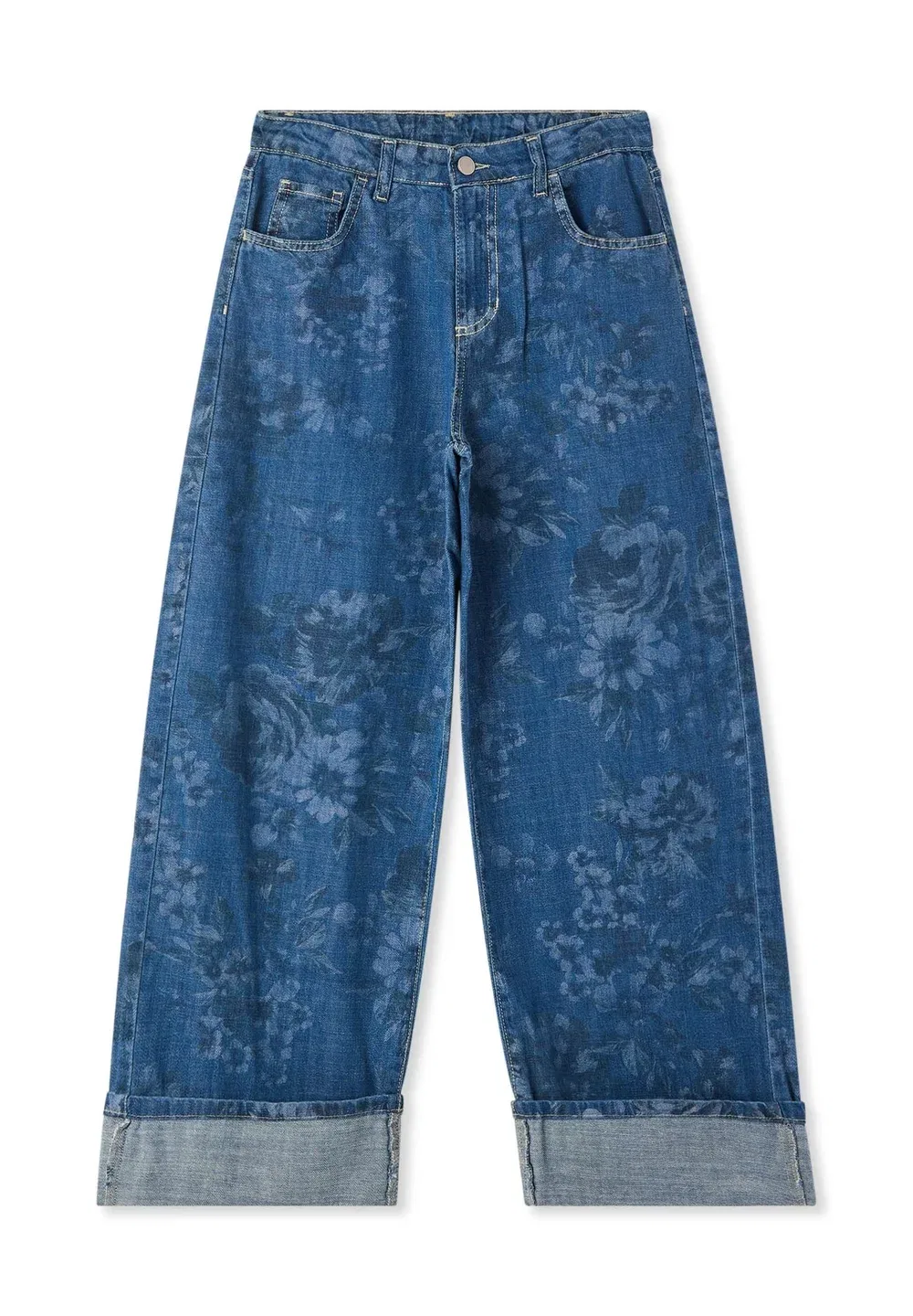Con Stampa Fiori - джинсы свободного кроя Terranova, Blu Denim Medio — фото 4
