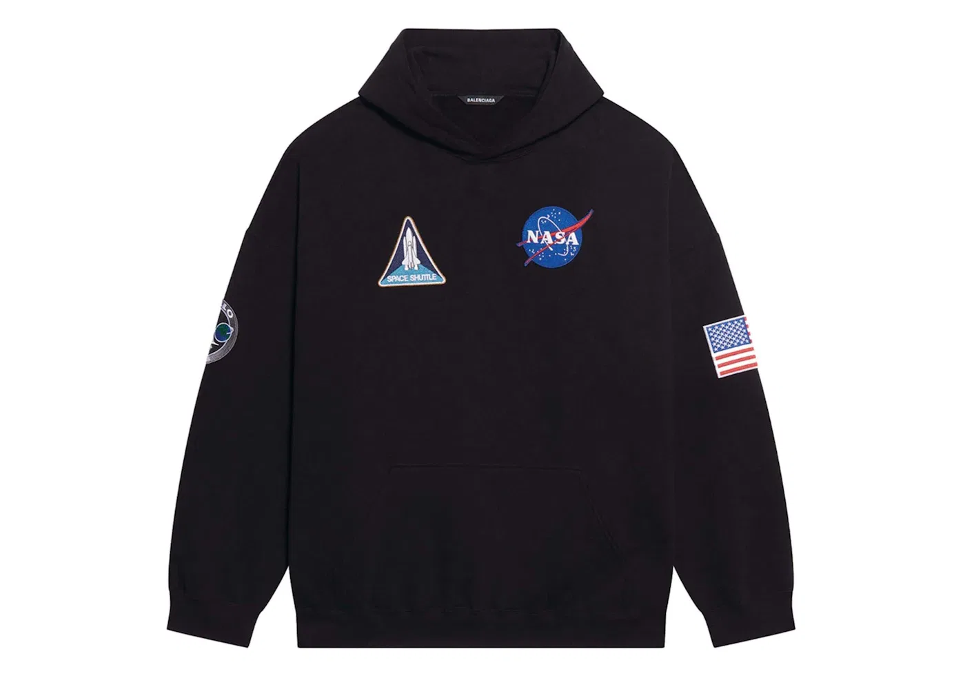 Мужской худи с принтом Space Nasa Logo Hoodie Balenciaga, Black