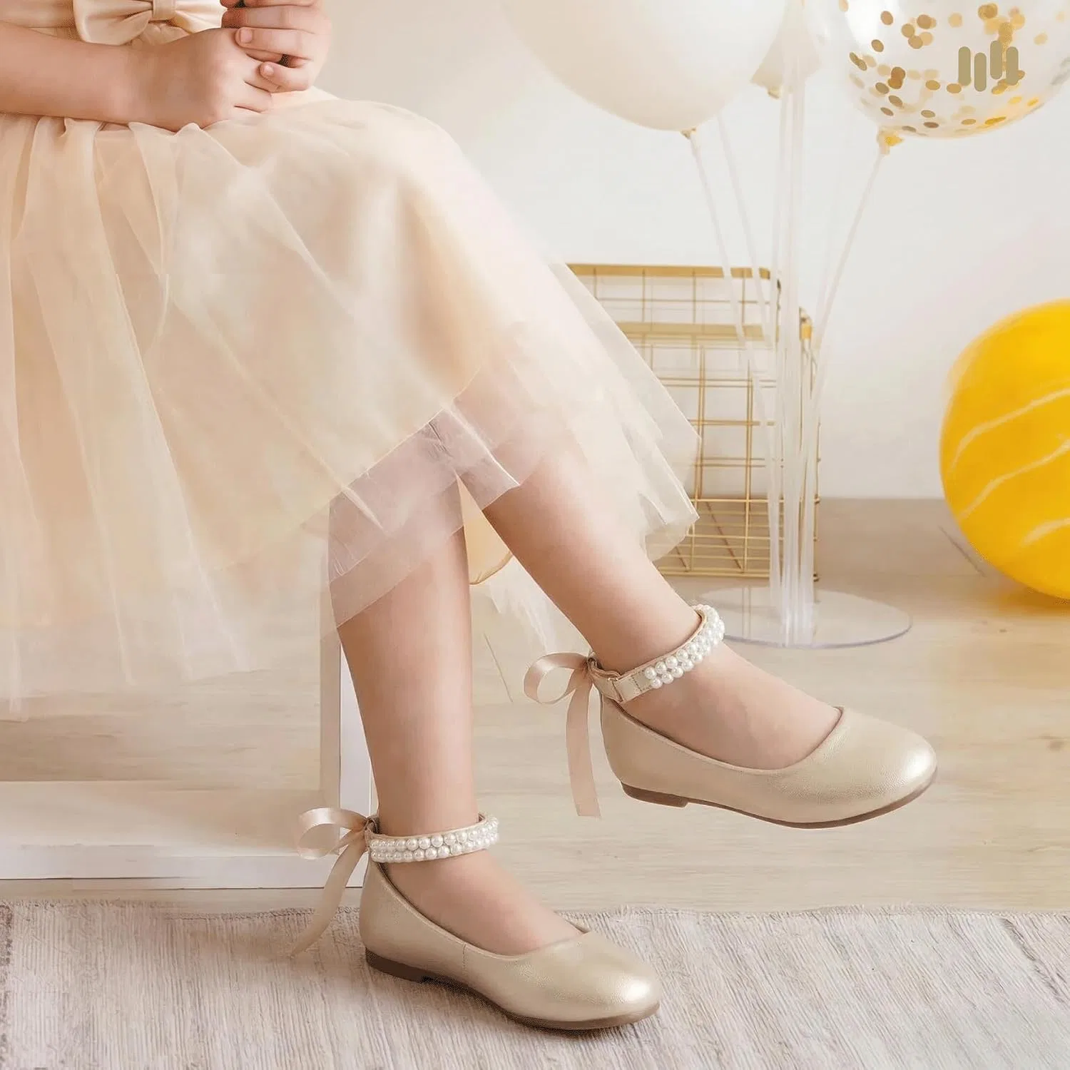 Детские балетки для девочек с цветочным принтом Hehainom, Goldpu — фото 2