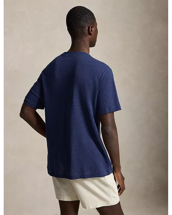 Мужская футболка из льна с сетчатой структурой Polo Ralph Lauren, темно-синий — фото 3