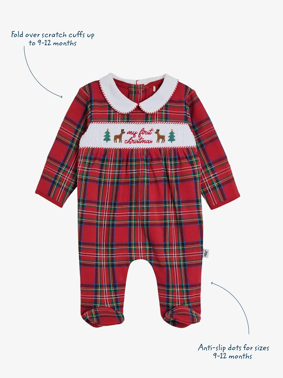 Слип на первый Рождество, в клетку, JoJo Maman Bébé, красный тартан — фото 4