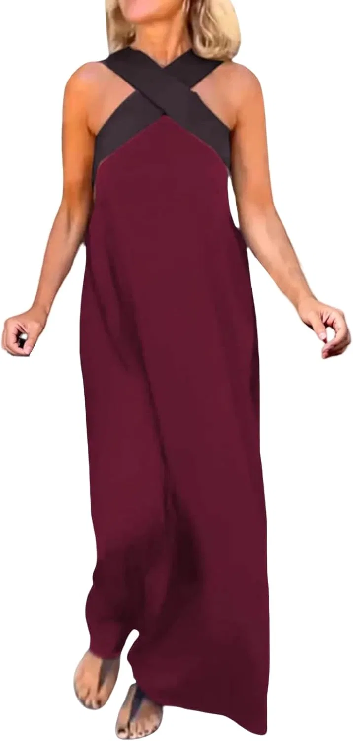 Женское летнее макси-платье на запах с открытой спиной, Wine Red