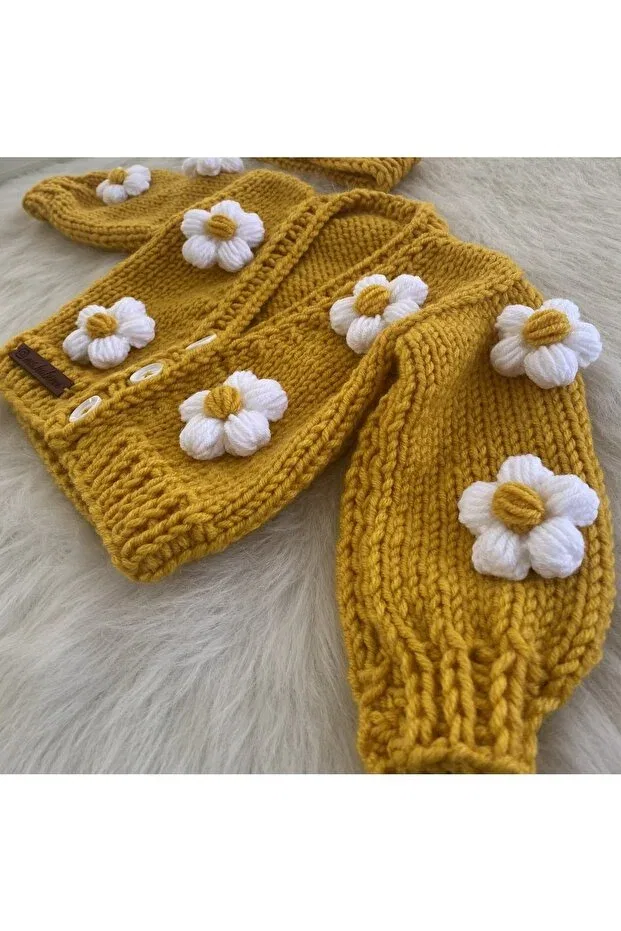 Детский кардиган для девочек с цветочным принтом Daisy cardigan El Emeği, Yellow